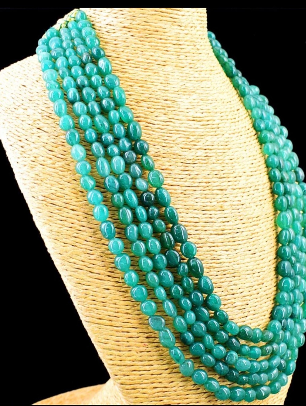 Colombian Emerald Five Strands Of Polished Beads